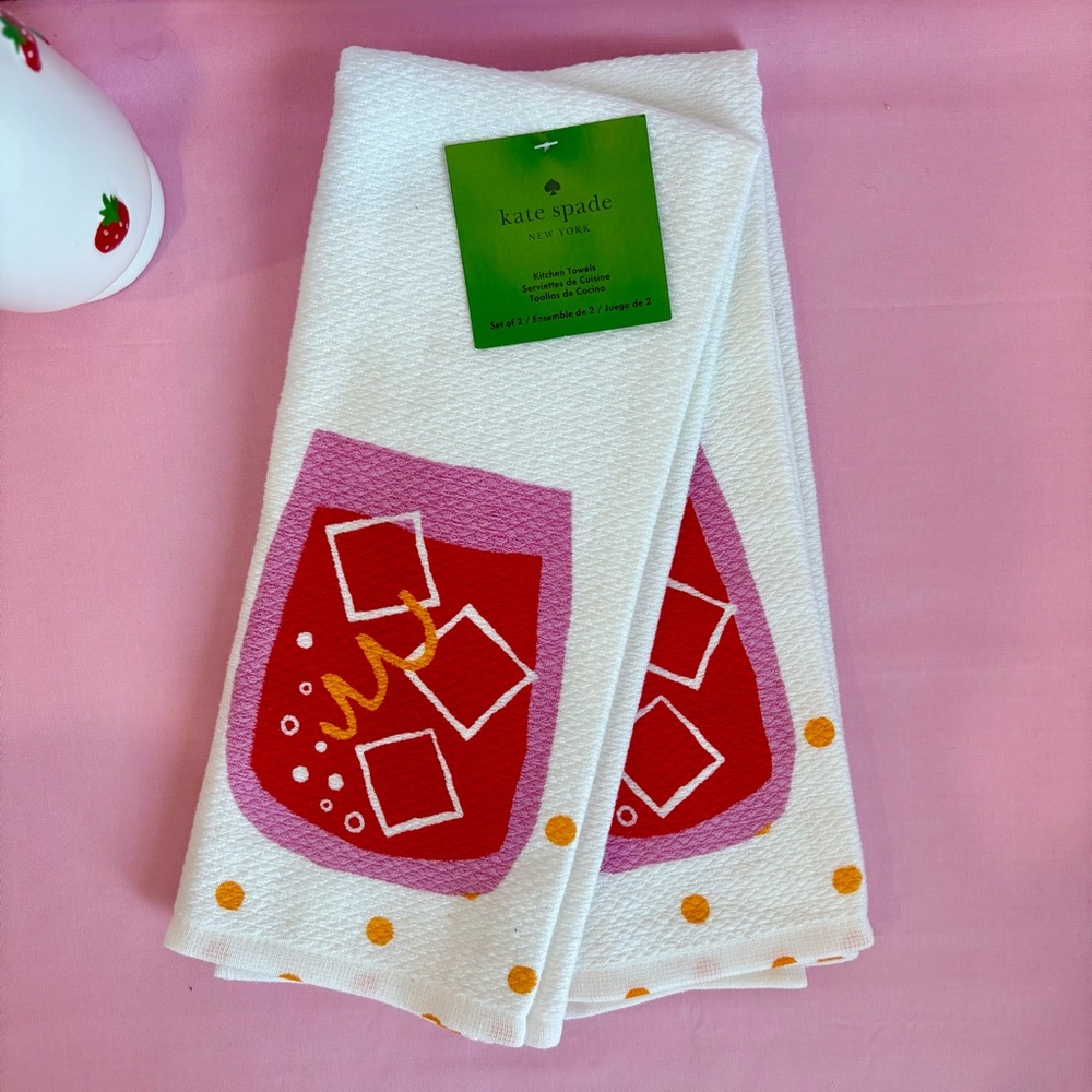Kate Spade 2PK White Towel Summer Drink Design Kitchen Towels NWT